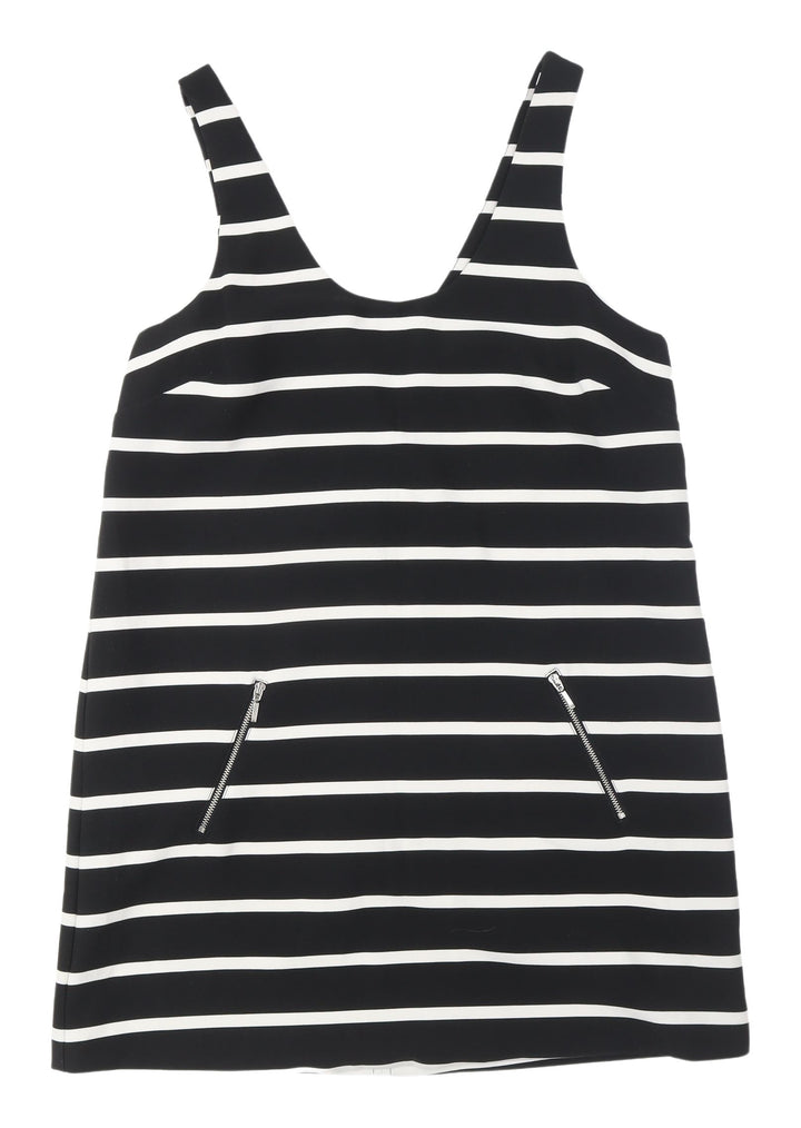 New Look Women's Black Striped Dungaree Dress Size 12
