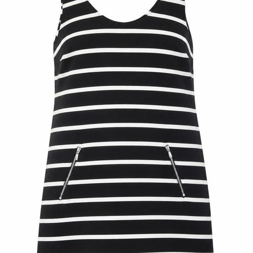 New Look Women's Black Striped Dungaree Dress Size 12