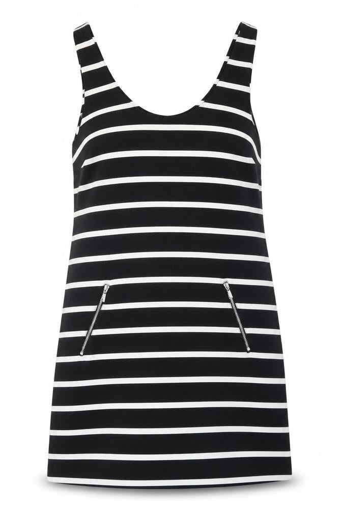 New Look Women's Black Striped Dungaree Dress Size 12