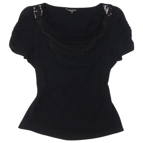 Debenhams Women's Black Beaded Cowl Neck Blouse Size 18