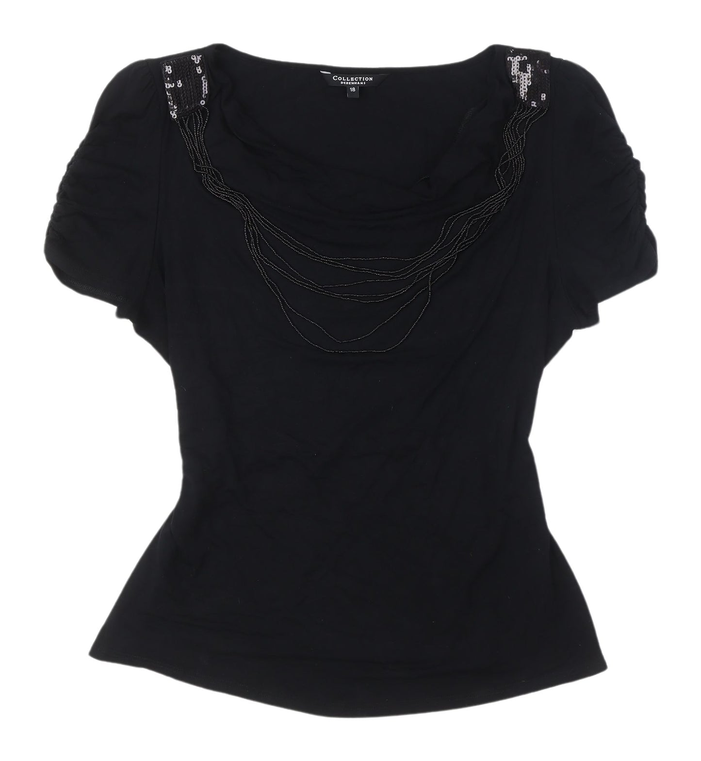 Debenhams Women's Black Beaded Cowl Neck Blouse Size 18