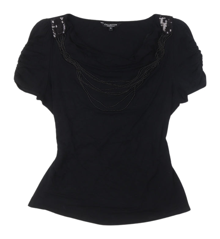 Debenhams Women's Black Beaded Cowl Neck Blouse Size 18