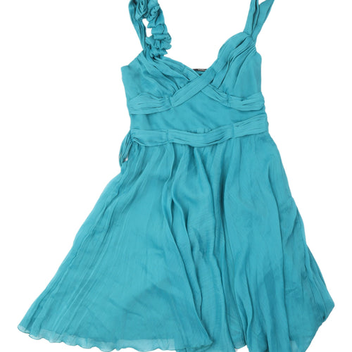 Warehouse Blue Fit & Flare V-Neck Cocktail Dress