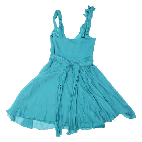 Warehouse Blue Fit & Flare V-Neck Cocktail Dress