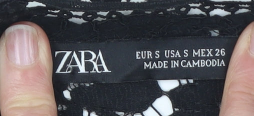 Zara Women's Black Shift Dress, Size S, Sleeveless Lace