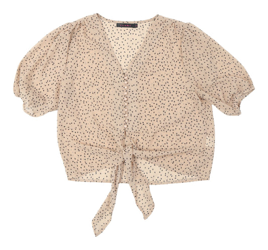 Tenki Women's Beige Animal Print Wrap Blouse