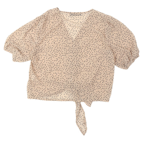 Tenki Women's Beige Animal Print Wrap Blouse