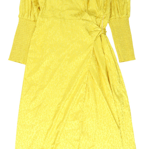 Glamorous Women's Yellow Wrap Midi Dress, Size 12