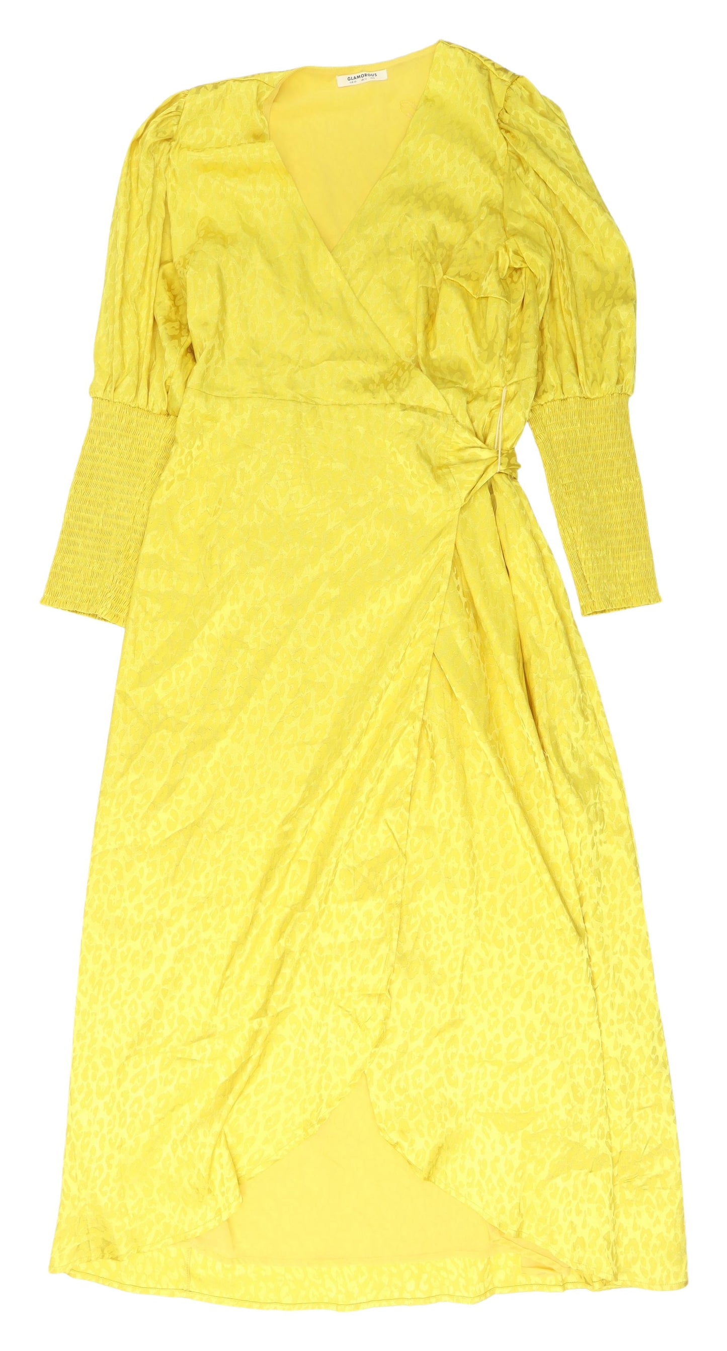 Glamorous Women's Yellow Wrap Midi Dress, Size 12