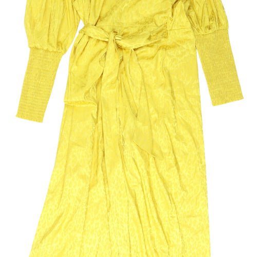 Glamorous Women's Yellow Wrap Midi Dress, Size 12
