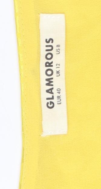 Glamorous Women's Yellow Wrap Midi Dress, Size 12