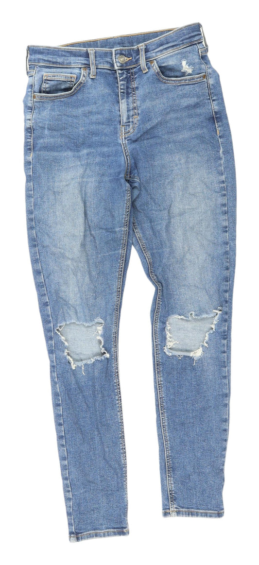 Topshop Women’s Blue Skinny Jeans, Size 10, Distressed