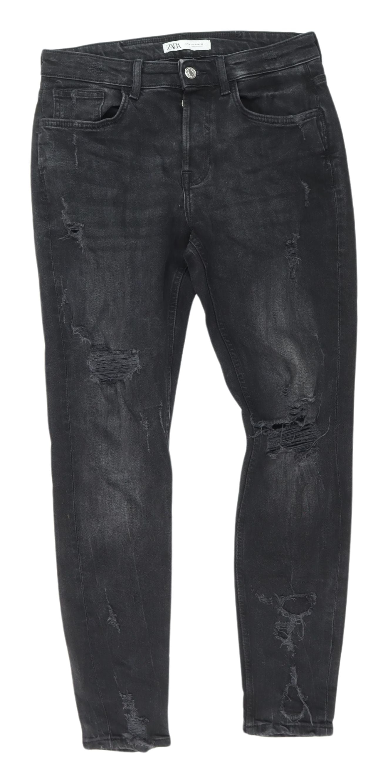 Zara Women's Black Distressed Skinny Jeans, Size 18