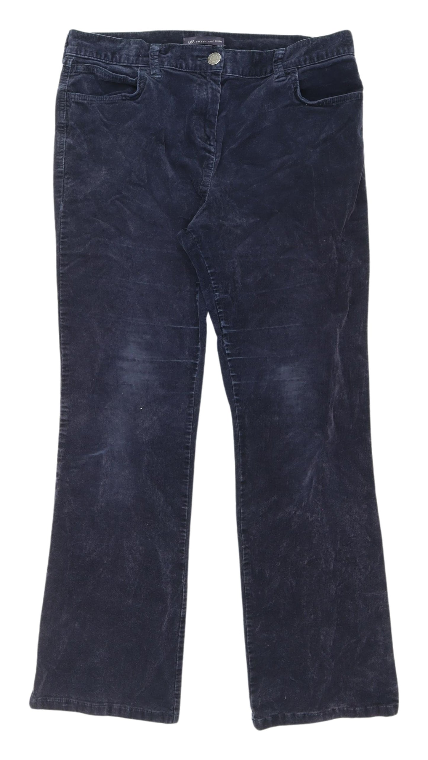 Marks and Spencer Women's Blue Corduroy Trousers Size 14