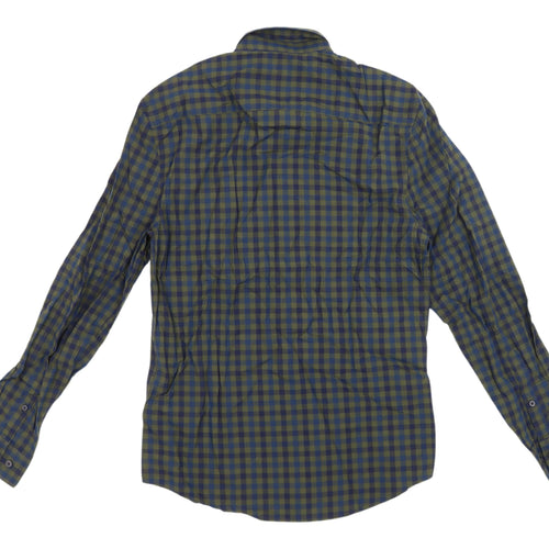 Marks and Spencer Men's Blue Check Button-Up Shirt S