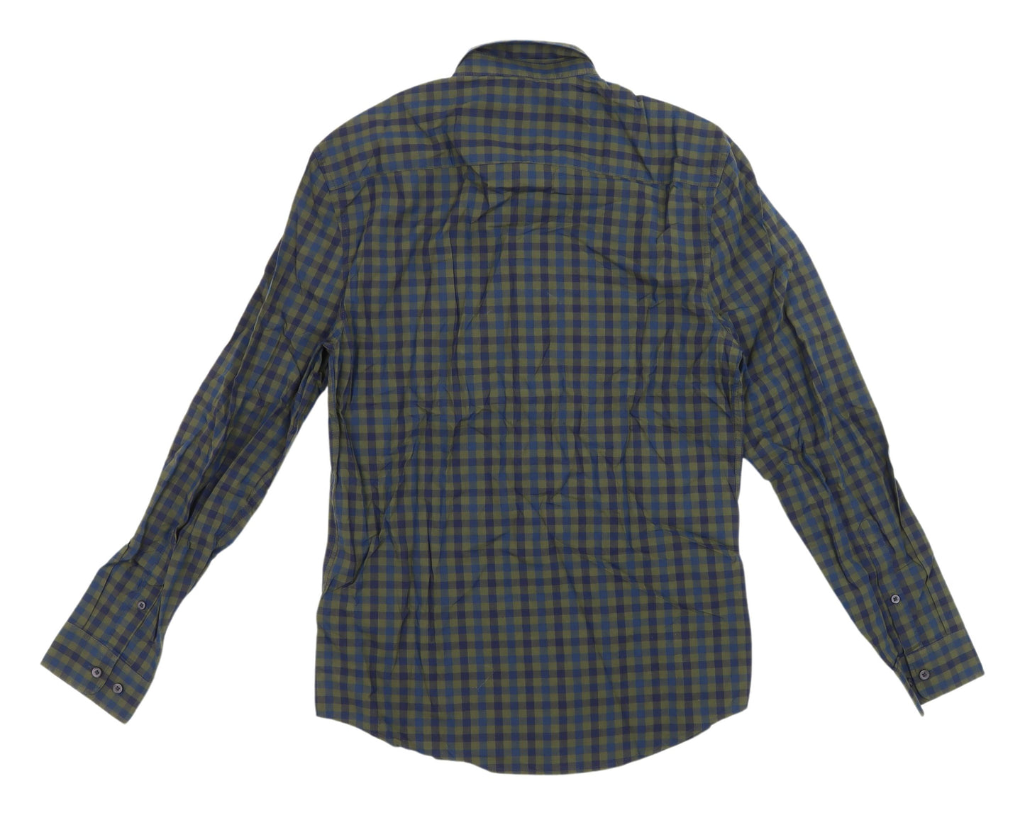 Marks and Spencer Men's Blue Check Button-Up Shirt S