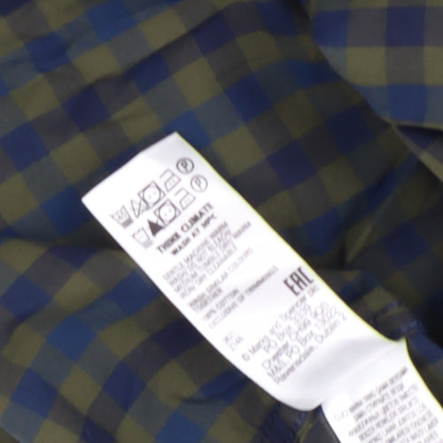 Marks and Spencer Men's Blue Check Button-Up Shirt S