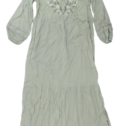 Marks and Spencer Green Embroidered Kaftan Dress