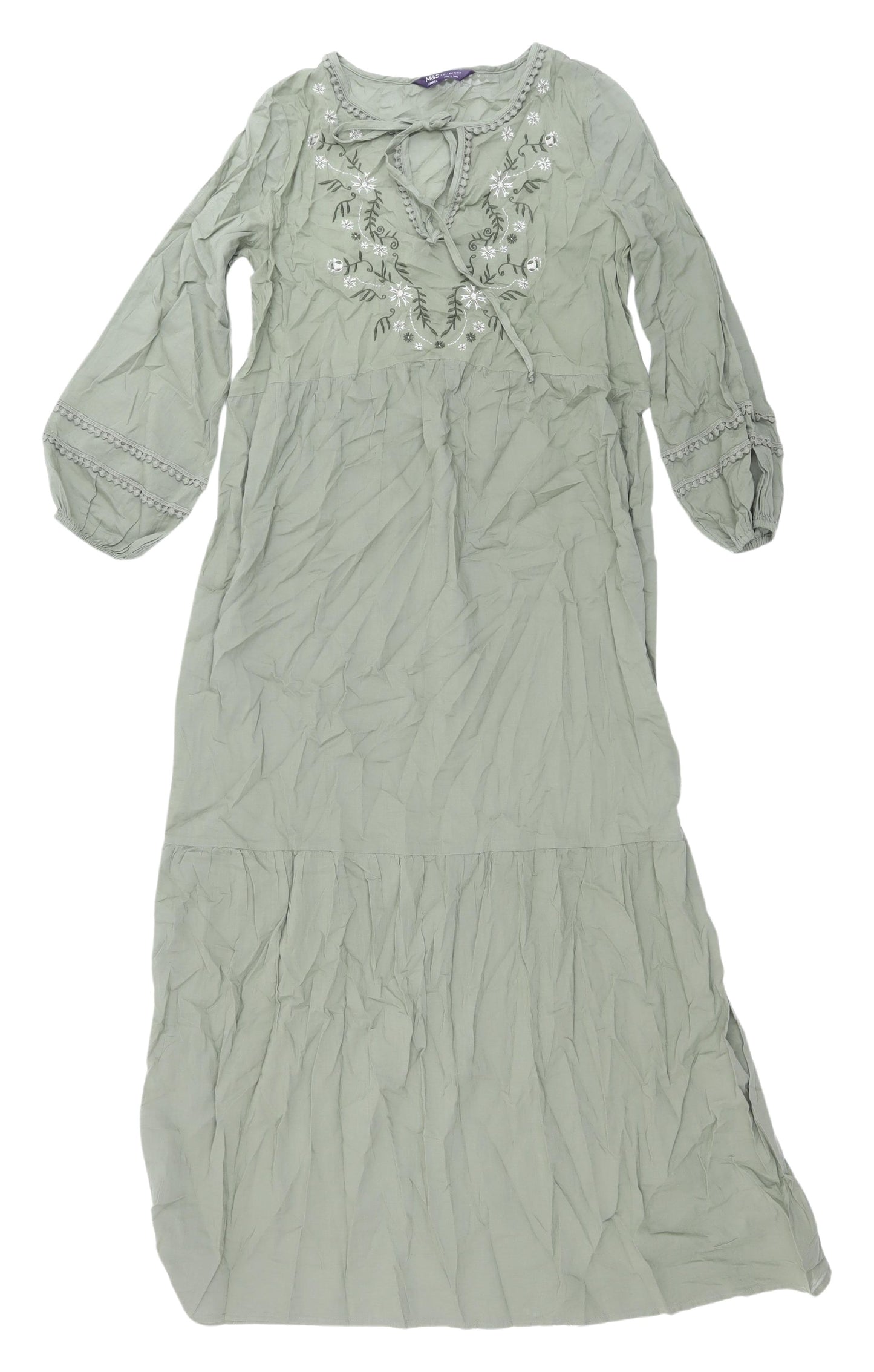 Marks and Spencer Green Embroidered Kaftan Dress