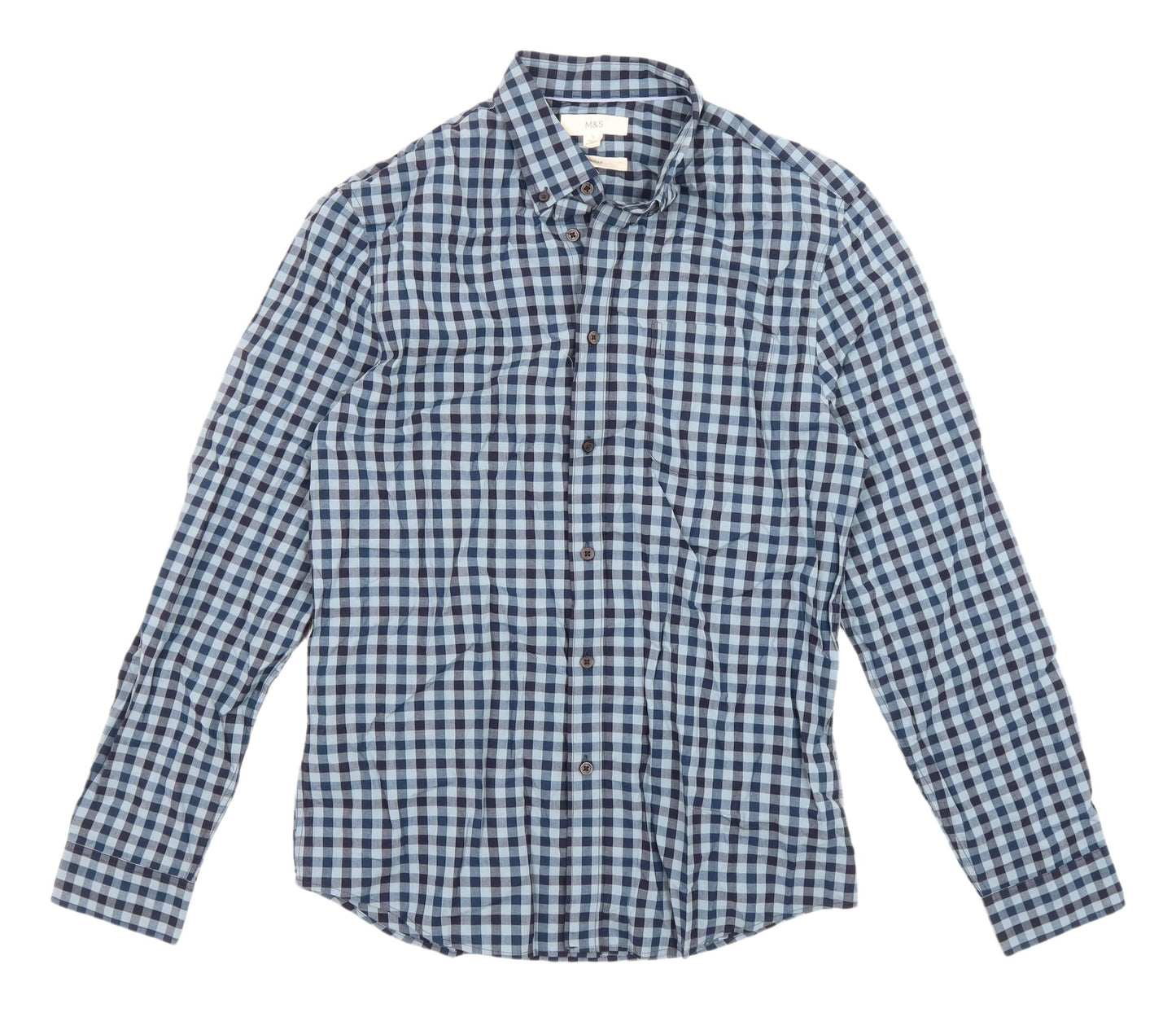Marks & Spencer Men's Blue Check Shirt, Size S, Casual