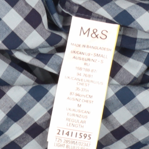 Marks & Spencer Men's Blue Check Shirt, Size S, Casual