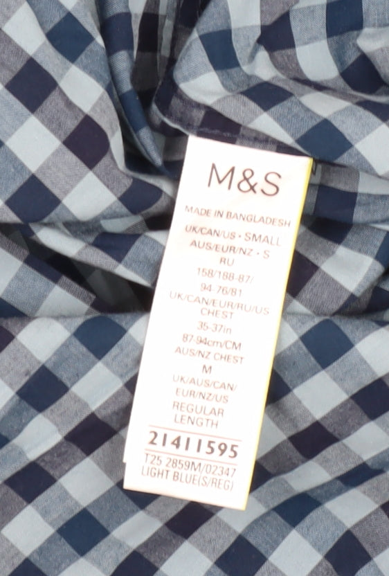 Marks & Spencer Men's Blue Check Shirt, Size S, Casual