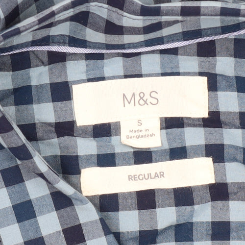 Marks & Spencer Men's Blue Check Shirt, Size S, Casual