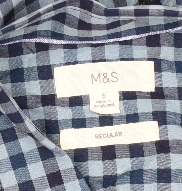 Marks & Spencer Men's Blue Check Shirt, Size S, Casual
