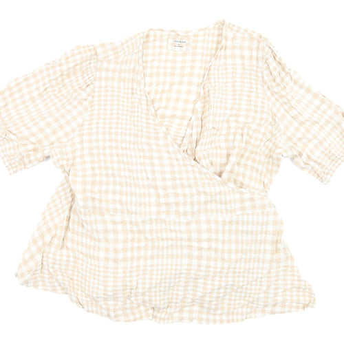 Marks and Spencer Women's Beige Check Wrap Blouse Size 20