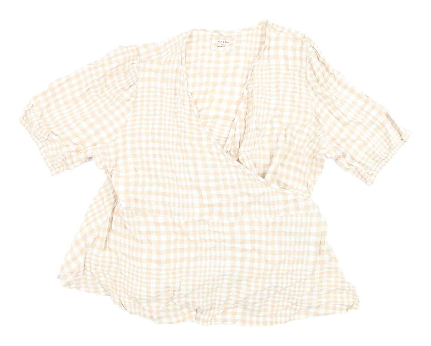 Marks and Spencer Women's Beige Check Wrap Blouse Size 20