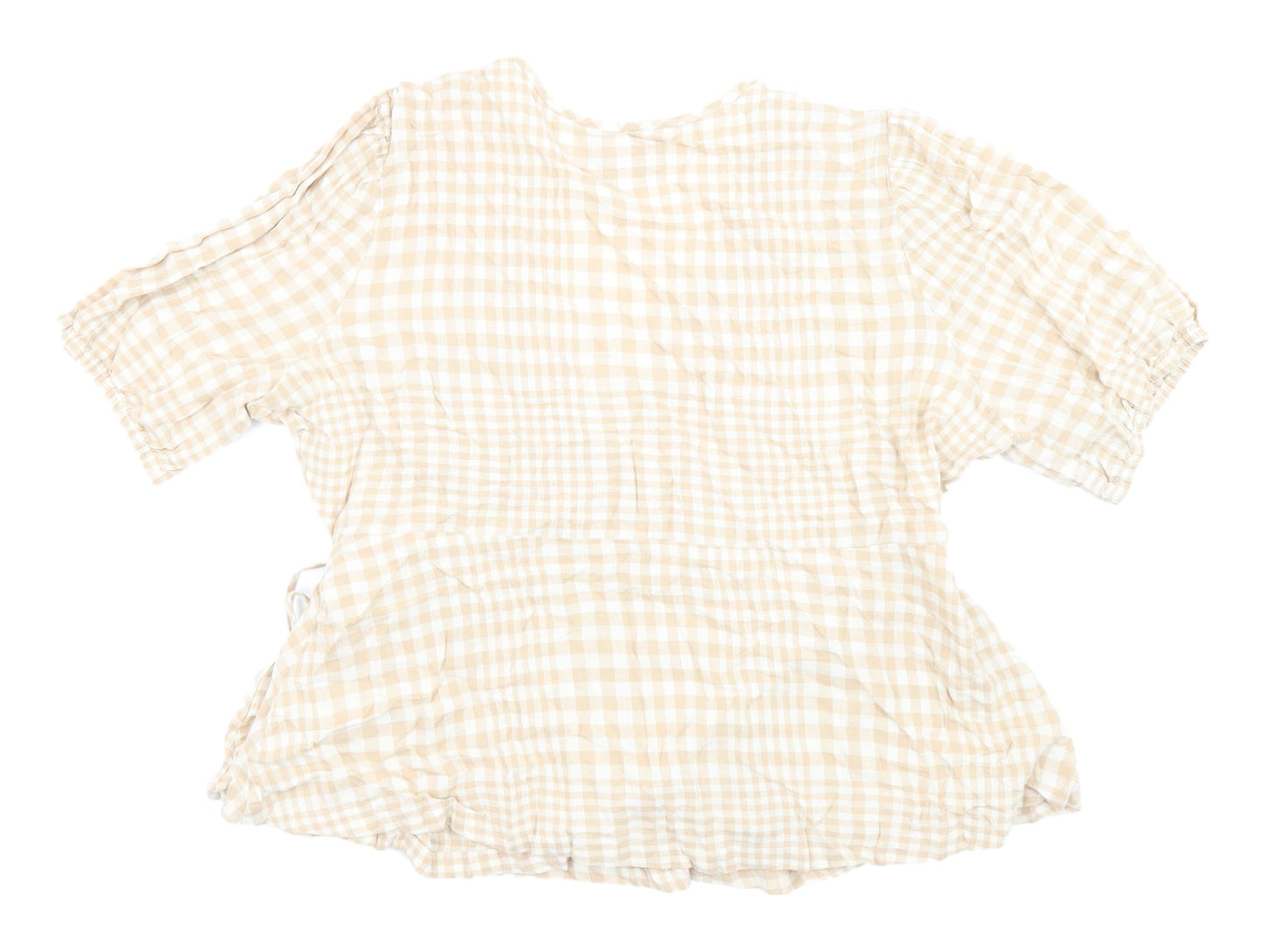 Marks and Spencer Women's Beige Check Wrap Blouse Size 20