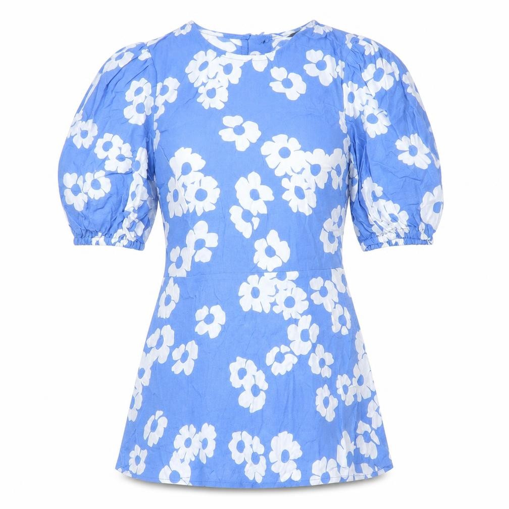 Front view of Marks & Spencer Women's Blue Floral Blouse, size 8