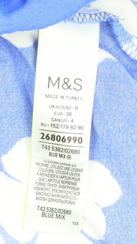 Marks & Spencer Women's Blue Floral Blouse, Size 8