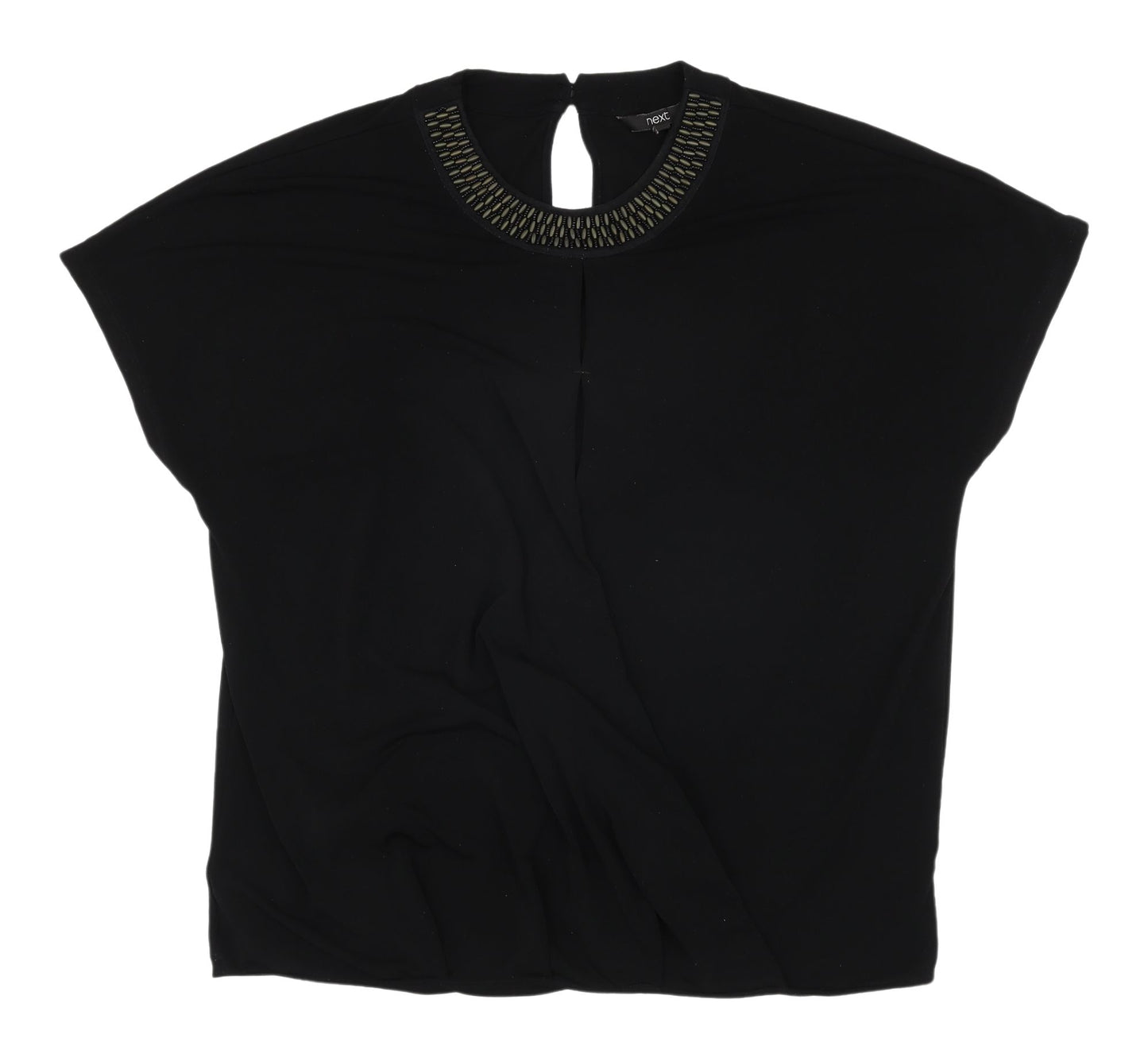 Next Women's Black Blouse, Size 14, High Neck, Beaded