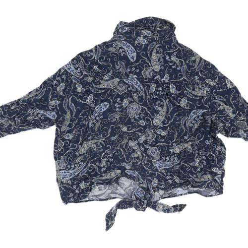 H&M Women's Blue Paisley Button-Up Cropped Shirt