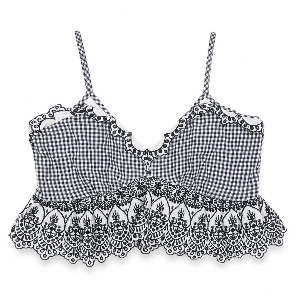 Front view of Miss Selfridge Petites Black Check Cropped Blouse -, size 14
