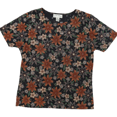 Frazier Lawrence Womens Floral T-Shirt M Black Colorful