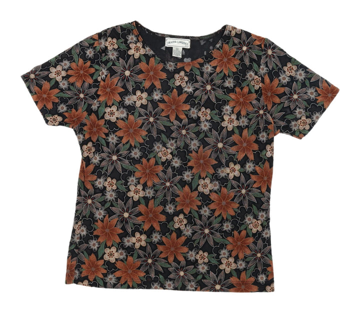 Frazier Lawrence Womens Floral T-Shirt M Black Colorful
