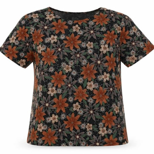 Frazier Lawrence Womens Floral T-Shirt M Black Colorful