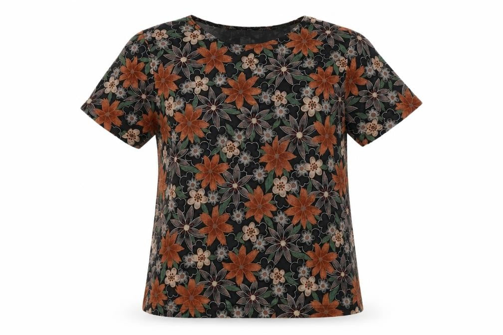 Frazier Lawrence Womens Floral T-Shirt M Black Colorful