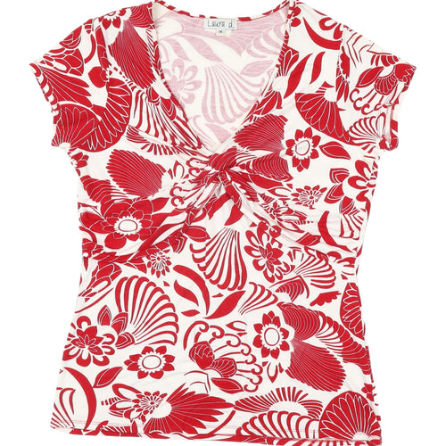 Laura d. Red Floral Womens T-Shirt Size 16 Viscose