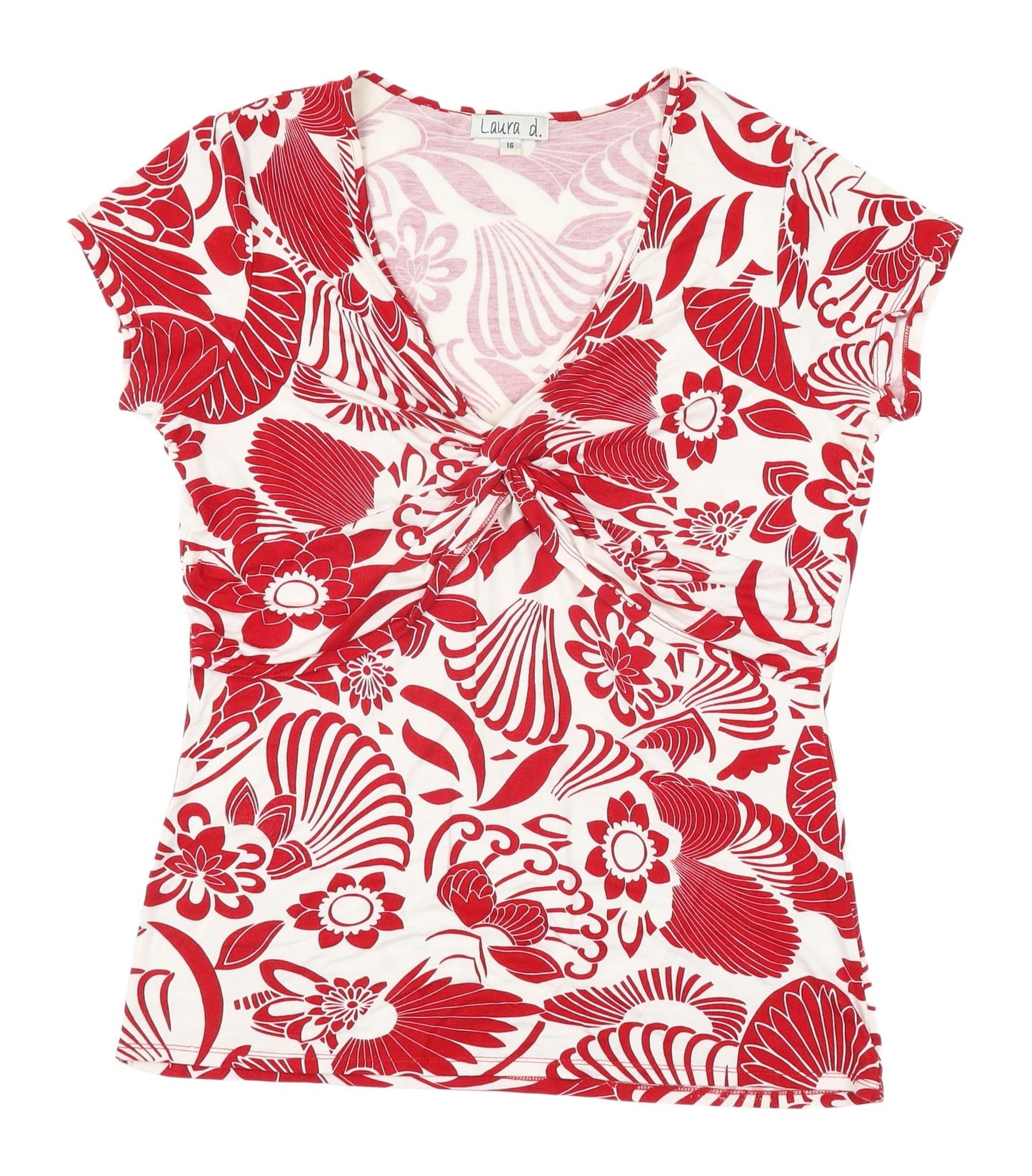 Laura d. Red Floral Womens T-Shirt Size 16 Viscose