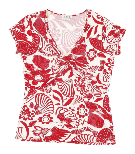 Laura d. Red Floral Womens T-Shirt Size 16 Viscose