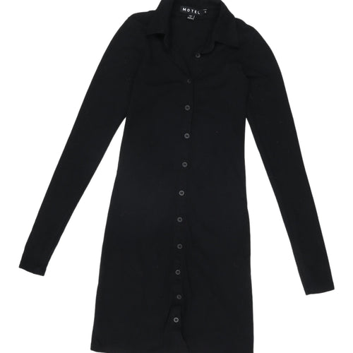 Motel Women's Black Shirt Dress, Collared, S