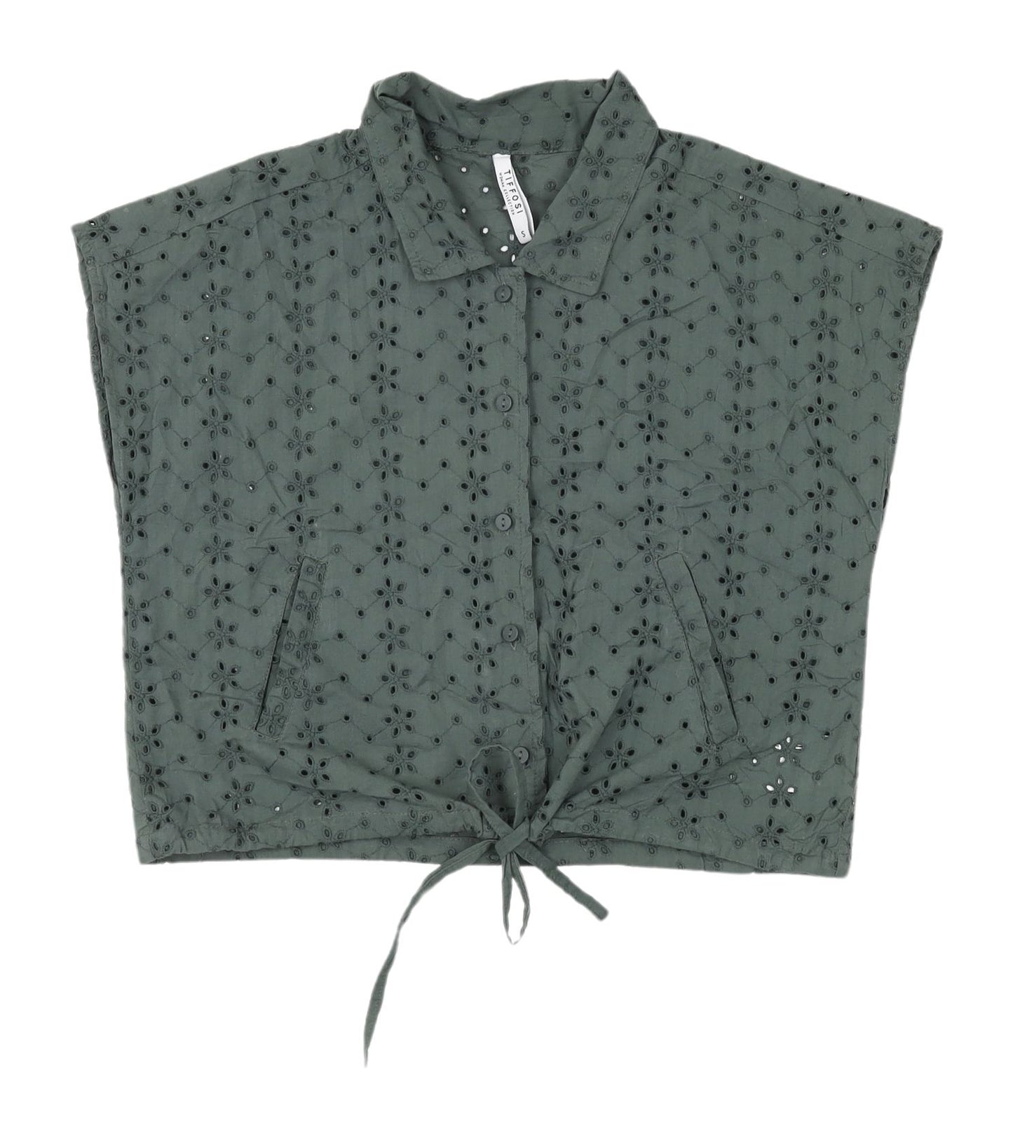 Tiffosi Women's Green Cropped Button-Up Top - Size S