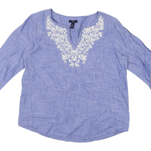 Gap Women's Blue Embroidered Tunic Blouse L