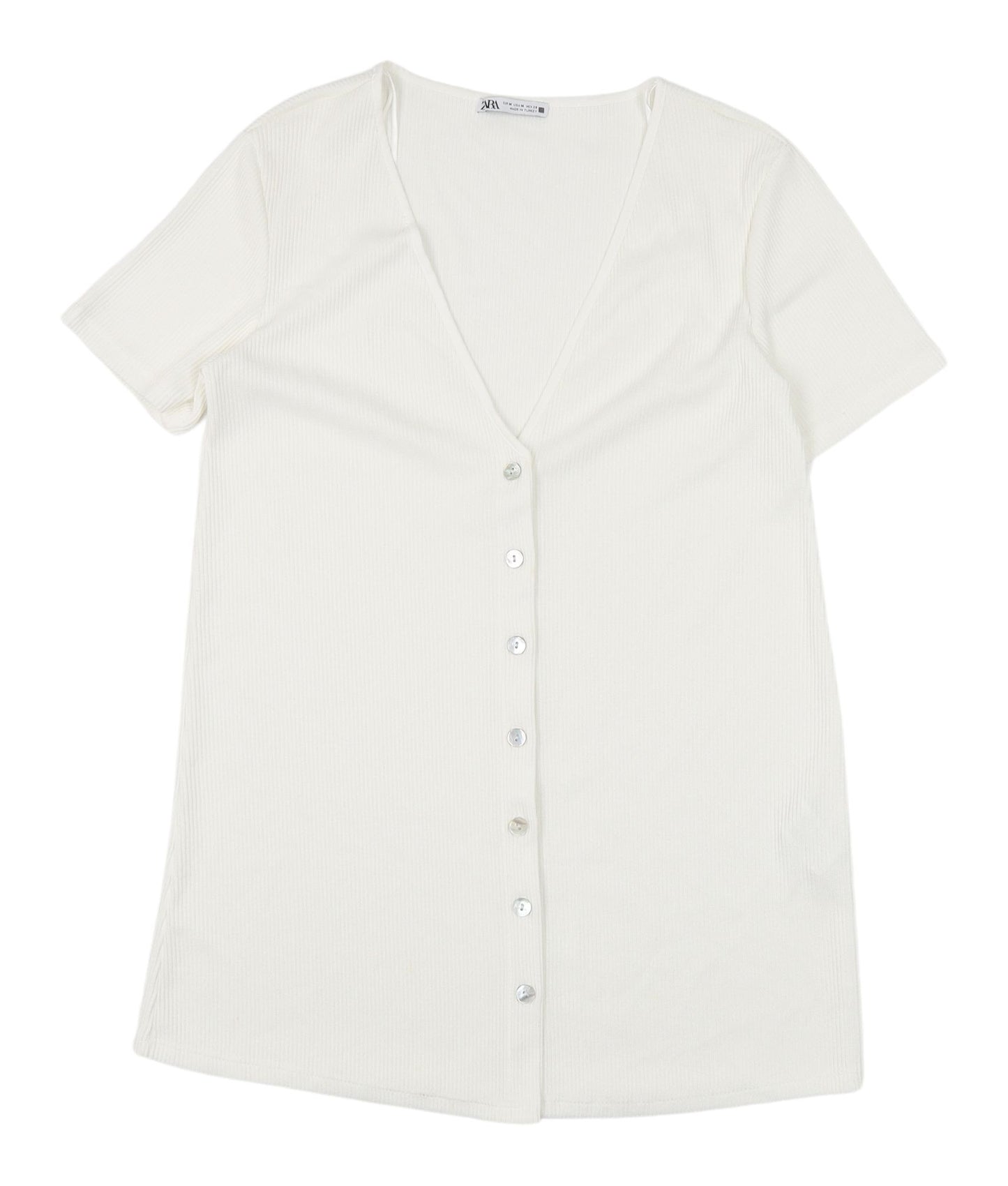 Zara Women's White V-Neck Button-Up Top M
