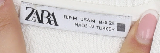 Zara Women's White V-Neck Button-Up Top M