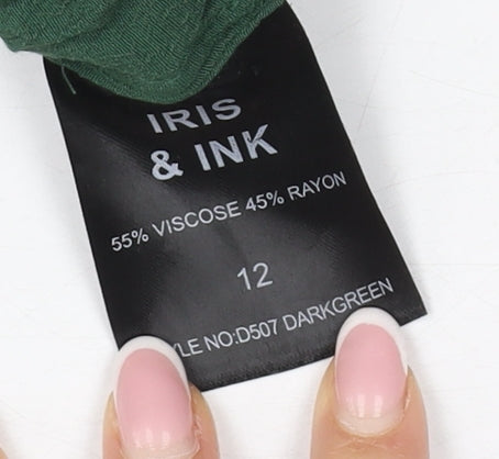 Iris & Ink Women's Green Midi Dress Size 12 A-Line