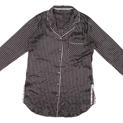 Marks and Spencer Women's Black Striped Button-Up Shirt, Size 12